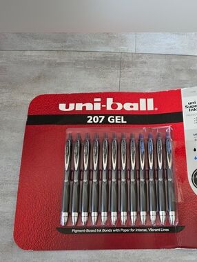 Uni-ball 207 Gel Retractable Pens 0.7MM Black (9) Blue (3).